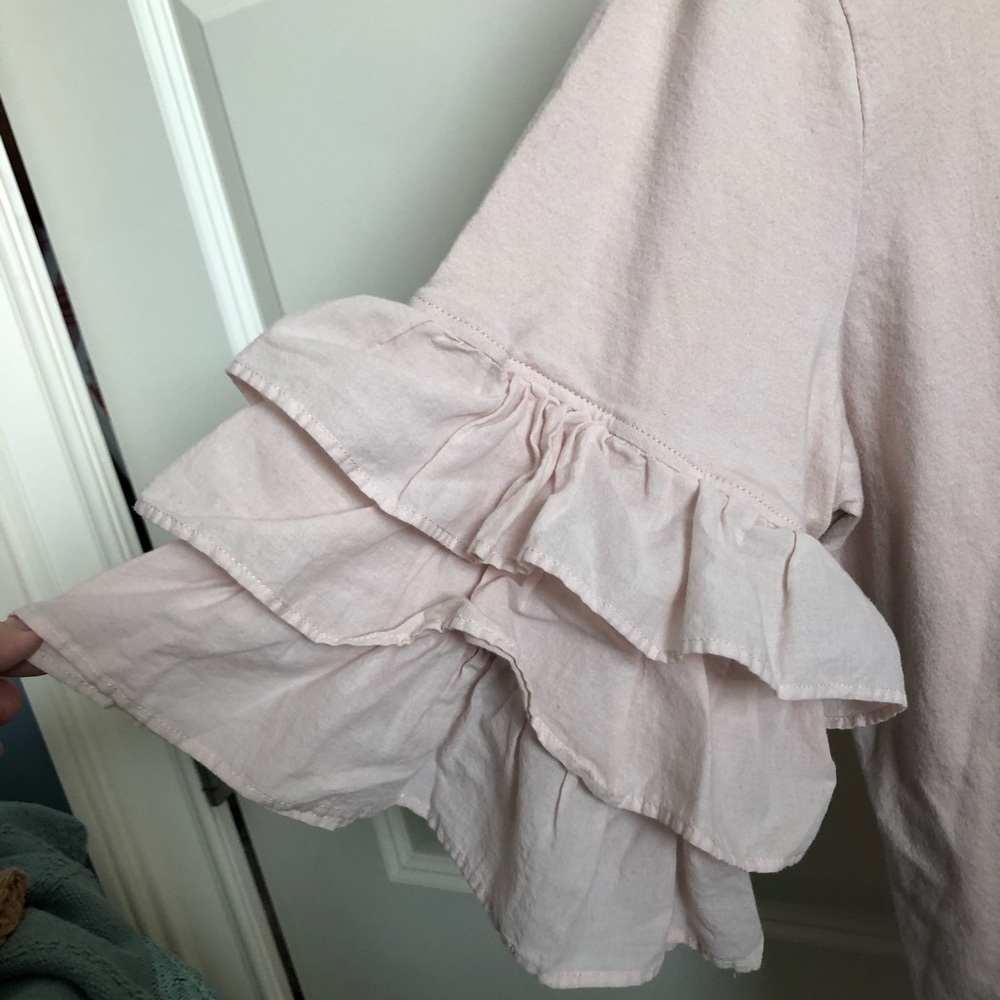 H&M Pink Ruffled Short-Sleeve Tee Medium - Picture 2 of 3